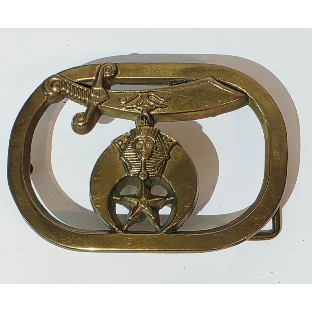Vintage Shriners Freemasons Masons Belt Buckle 1980 Solid Brass Baron Taiwan